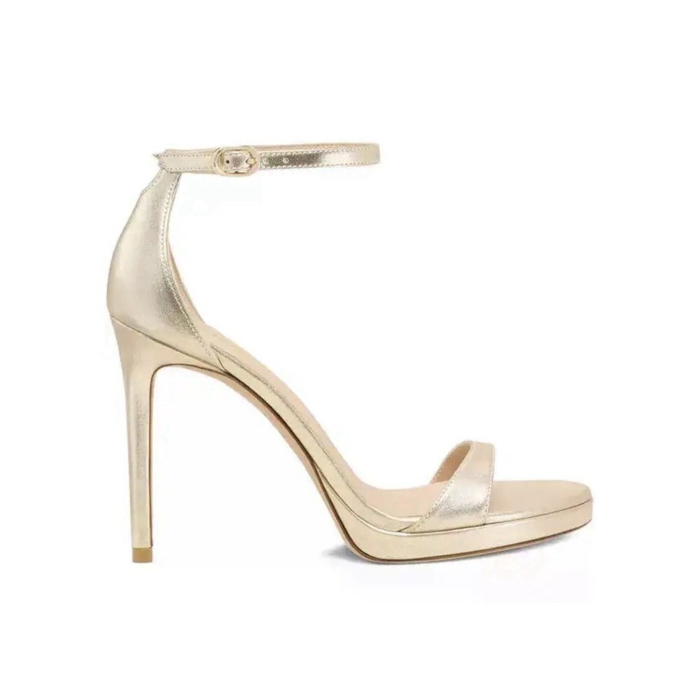 Stuart Weitzman Light Gold Nudist Platform Sandals Heel Size 5.5